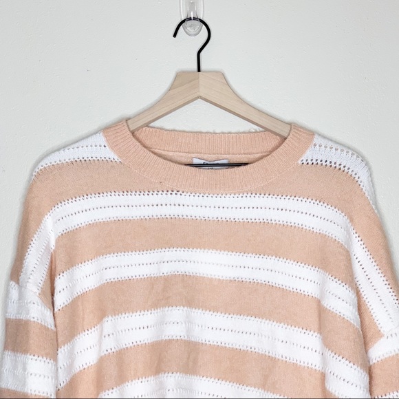 NWT FRNCH Nadiege Striped Boxy Pastel Pink Crewneck Sweater M/L - Picture 4 of 11
